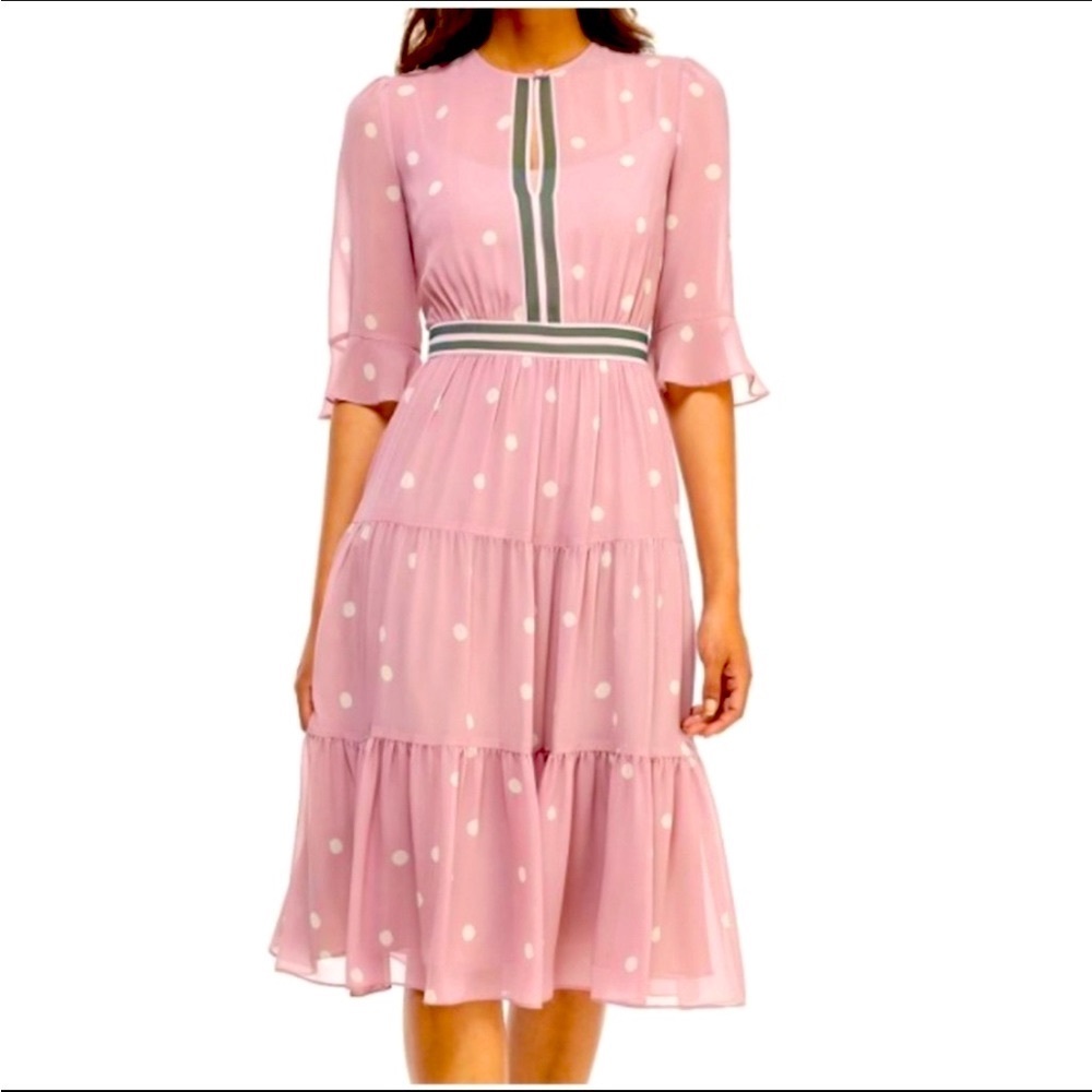 Gal Meets Glam Collection Finley pink & olive green polka dot ruffle dress - Picture 1 of 15
